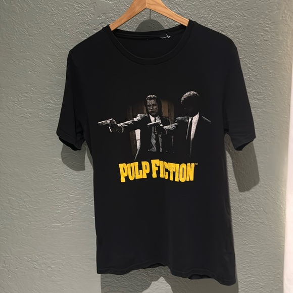 Pulp Fiction "John Travolta & Samuel Jackson" Black Vintage T-Shirt Size Small - Picture 1 of 6